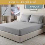 Jogo De Lençol Detalhe Ponto Palito 400 Fios Luxo Conforto Macio King 3 Peças Cor Cinza