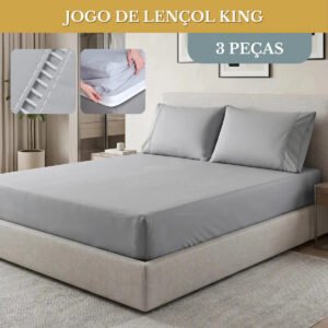 Jogo De Lençol Detalhe Ponto Palito 400 Fios Luxo Conforto Macio King 3 Peças Cor Cinza