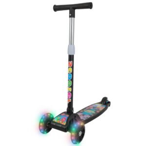 Patinete Infantil 3 Rodas Com Led Dobrável Menino Menina Preto