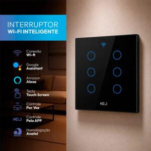 Interruptor Inteligente Smart Wi-fi 2.4 GHz Alexa google 6 Botões 4×4 Bivolt Preto Cod: 291990446 Neo Avant