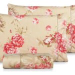 Jogo Lençol Casal 3pç 400 Fios Hipercal Conforto Macio Rosas Dourado Estampado