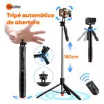 Basike Pop-up automático Tripé Celular universal Estável 360° para Celular、Câmera、Vlog E Gopro,Tripé Celular Profissional Universal Bastão Selfie Com Controle Remoto Bluetooth