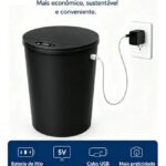 Lixeira Inteligente Automática com Sensor para Cozinha e Banheiro, 16 Litros Preto