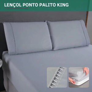 Jogo De Lençol 3 Peças King C/ Fronha Ponto Palito Micropercal 400 Fios Extra Macio Toque Aveludado Confortável Cor Cinza Premium