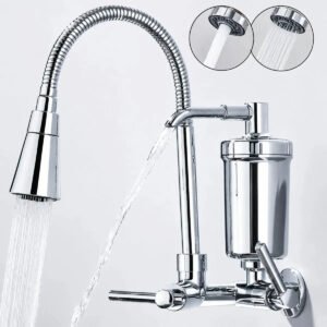 Torneira Gourmet Com Filtro Purificador de Água Flexível Pia Cozinha Bica De Parede 2 Jatos Cor Prateada Linha Premium – Marca Camperluz