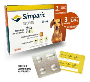 Zoetis Simparic 20mg Antipulgas 3 Comprimidos Para Cães 5-10kg Pulgas e Sarnas