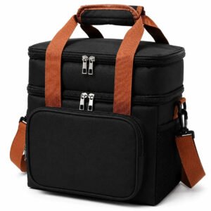 Bolsa Térmica Marmita Lancheira 13,5L 2 Compartimentos Dupla Camada de Isolamento Impermeável Alça Transversal Fitness Passeio Trabalho Preto