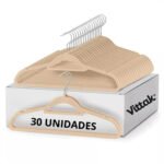 Vittak Kit 30 Cabides Veludo De Roupa Antideslizante Slim Adulto Cor Bege
