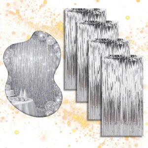 Kit 4 Cortina Metalizada Festa Fita Decoração Painel Franja Prata