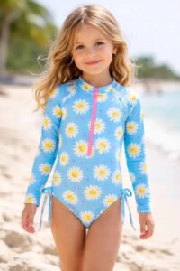 Maiô Natação Infantil Biquíni Manga Longa Proteção Solar Uv Cor Azul-celeste Tamanho 2