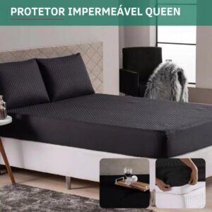 Protetor De Colchão Impermeável Matelado Antialérgico Antiácaro Queen Super Macio E Silencioso Preto Premium