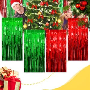 Kit C/ 4un Cortina Metalizada Fitas Para Decoração Cor Verde E Vermelho