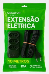 Extensão Elétrica Filtro De Linha 10 Metros Cor Preta Compacta Tripolar Energia 3 Tomadas Bivolt Creator Brasil