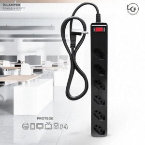 Iclamper Energia 6 Tomadas Filtro de Linha com Proteção Contra Surtos Elétricos DPS 1,5m Preto