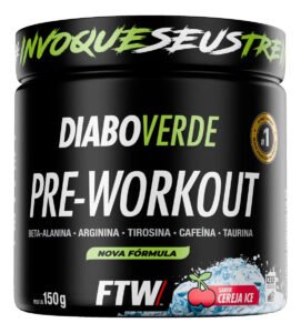 Pré Treino Pre Workout DIABO VERDE Pote 150g Sabor Cereja Ice FTW