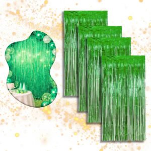 Kit 4 Cortina Metalizada Festa Fita Decoração Painel Franja Verde