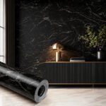 Papel De Parede Adesivo Mármore Preto Nero Marquina Autocolante Lavável 3d Vinil para Envelopar Móveis e paredes rolo 10 Metros X 45cm