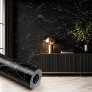 Papel De Parede Adesivo Mármore Preto Nero Marquina Autocolante Lavável 3d Vinil para Envelopar Móveis e paredes rolo 10 Metros X 45cm