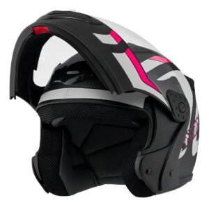 Capacete Robocop Escamoteável Fechado Mixs Gladiator Delta S Cor Branco Rosa Fosco Tamanho do capacete 58