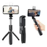 Tripé Celular Bastão Pau De Selfie Bluetooth Mesa Led 3 Em 1 Preto