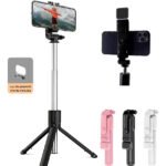 Bastão Pau de selfie Tripé Retrátil Com Luz LED Controle Bluetooth Celular, Tripé Bastão De Selfie Extensível, Preto, Branco, Rosa