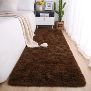 Passadeira Corredor 2,00×0,60 Tapete Super Peludo Beira De Cama Sala Quarto Marrom Texfine Têxtil