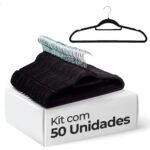 Vittak Kit 50 Cabides Veludo De Roupa Antideslizante Slim Adulto Cor Preto