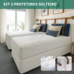 Kit 2 Protetor De Colchão Solteiro Impermeável C/ Elástico Matelado Antiácaro Antialérgico Toque Suave Respirável Cor Branco