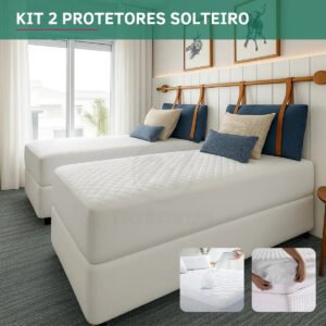Kit 2 Protetor De Colchão Solteiro Impermeável C/ Elástico Matelado Antiácaro Antialérgico Toque Suave Respirável Cor Branco