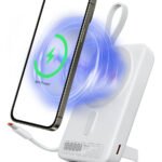 Power Bank Magnético Basike 10.000mAh de Carregamento Rápido 22.5W, com Cabos Embutidos USB-C e Display Digital, para iPhone e Samsung