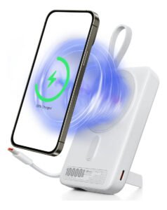 Power Bank Magnético Basike 10.000mAh de Carregamento Rápido 22.5W, com Cabos Embutidos USB-C e Display Digital, para iPhone e Samsung