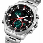 Relógio Skmei 1146 Masculino Aço Inox Prata Fundo Preto AnaDigi Luz Alarme 3ATM
