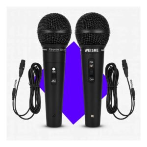 Kit 2 Microfones Profissional Duplo Dinâmico Karaoke Igreja Palestras Com Fio Micgeek