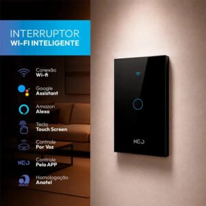 Interruptor Smart Inteligente Wi-fi 2.4 GHz Alexa google 1 Botão 4×2 Bivolt Preto Cod: 291990365 Neo Avant