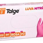Luva Nitrílica Rosa Descartável Sem Pó C/ 100 Talge Tamanho Pp
