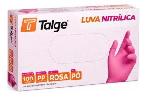 Luva Nitrílica Rosa Descartável Sem Pó C/ 100 Talge Tamanho Pp