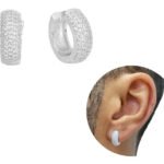 Brinco Prata 925 Argola Masculino Cravejado Zircônia Banhado Cor Prateado
