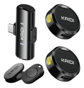 Microfone Lapela Sem Fio Kaidi Com Tipo-C Para Entrevistas e Lives Preto