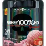 Whey 100% Hd Pote 3w 900g Gourmet Sem Lactose – Black Skull Sabor Sorvete De Morango
