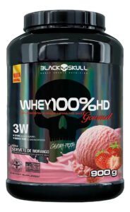 Whey 100% Hd Pote 3w 900g Gourmet Sem Lactose – Black Skull Sabor Sorvete De Morango