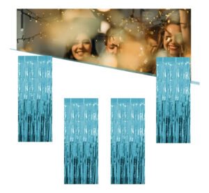 Kit C/ 4un Cortina Metalizada Fitas Para Decoração Cor Azul-claro