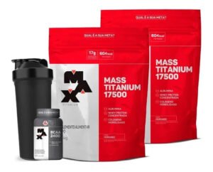 2x Hipercalorico 1,4kg + Bcaa 60 Caps + – Max Titan. Sabor Chocolate C/ Morango