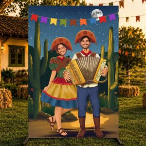 Painel Para Fotos Festa Junina Interativo Vazado Em Tecido Cangaceiros 1,50×2,20m