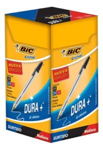 Caneta Bic Dura+ Medium Dot Pen Pen caixa de 1 mm 50 peças cor de tinta preto cor exterior transparente
