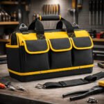 Bolsa Maleta De Ferramentas Grande Reforçada 16 Bolsos Para Eletricista E Profissionais – Fundo Firme Em Borracha – Preto E Amarelo