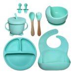 Kit Refeição Livre Bpa Bebê Infantil C/ 8 Peças Em Silicone Sortidas