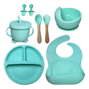 Kit Refeição Livre Bpa Bebê Infantil C/ 8 Peças Em Silicone Sortidas