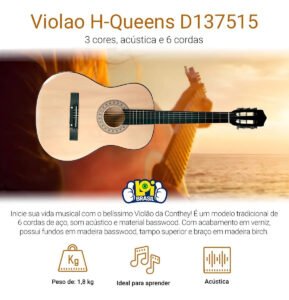 Violão Acústico Queen’s Conthey 6 Cordas Aço Iniciante Natural