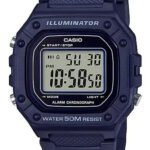 Relógio masculino Casio W-218h, malha azul escura, moldura preta, fundo cinza