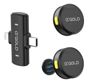 Microfone Lapela A’Gold MCF-38D Sem Fio para iPhone e Android com 2 Microfones